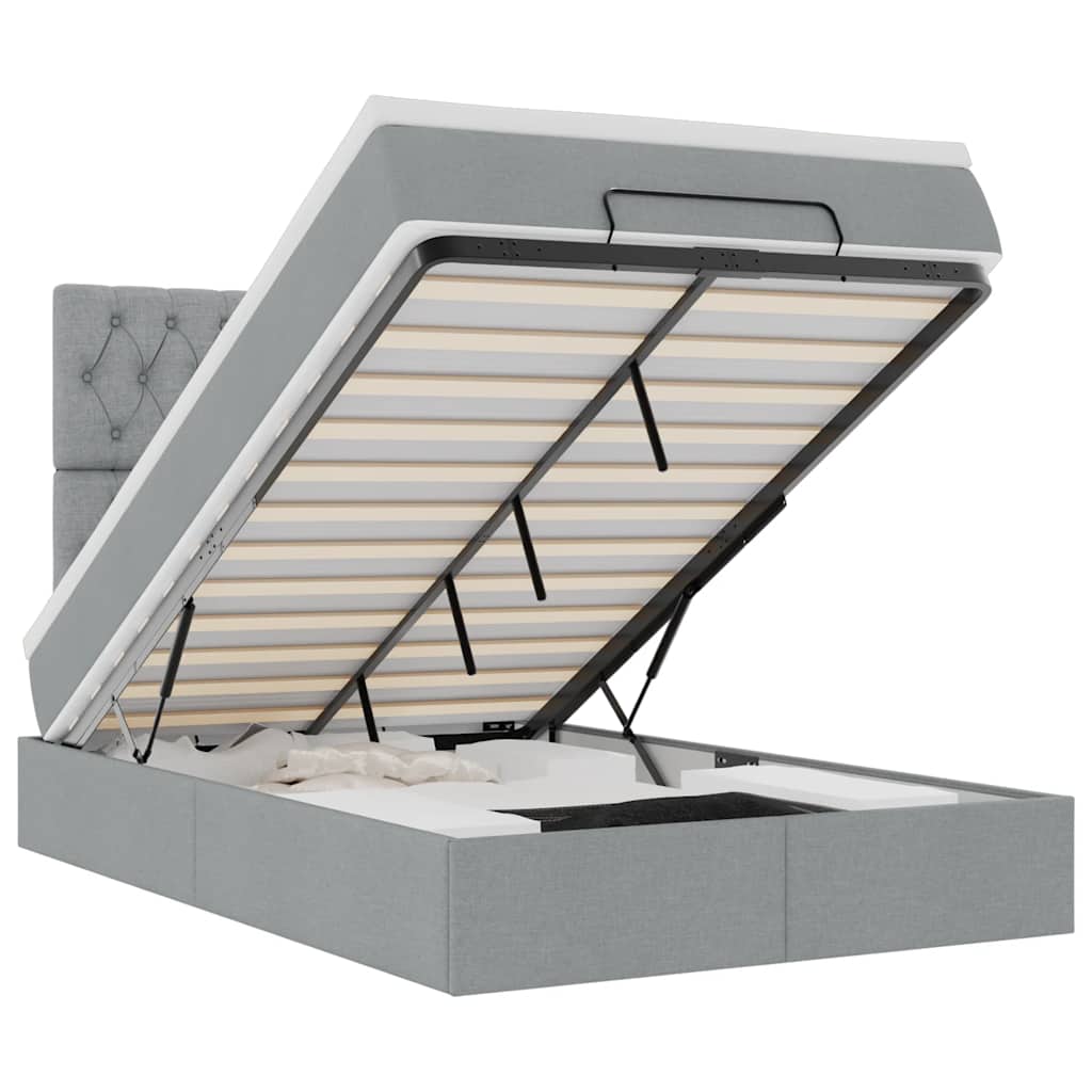 Ottoman bed met matras en LED's 120x190 cm stof lichtgrijs is nu te koop bij PeponiXL, paradijselijk wonen!