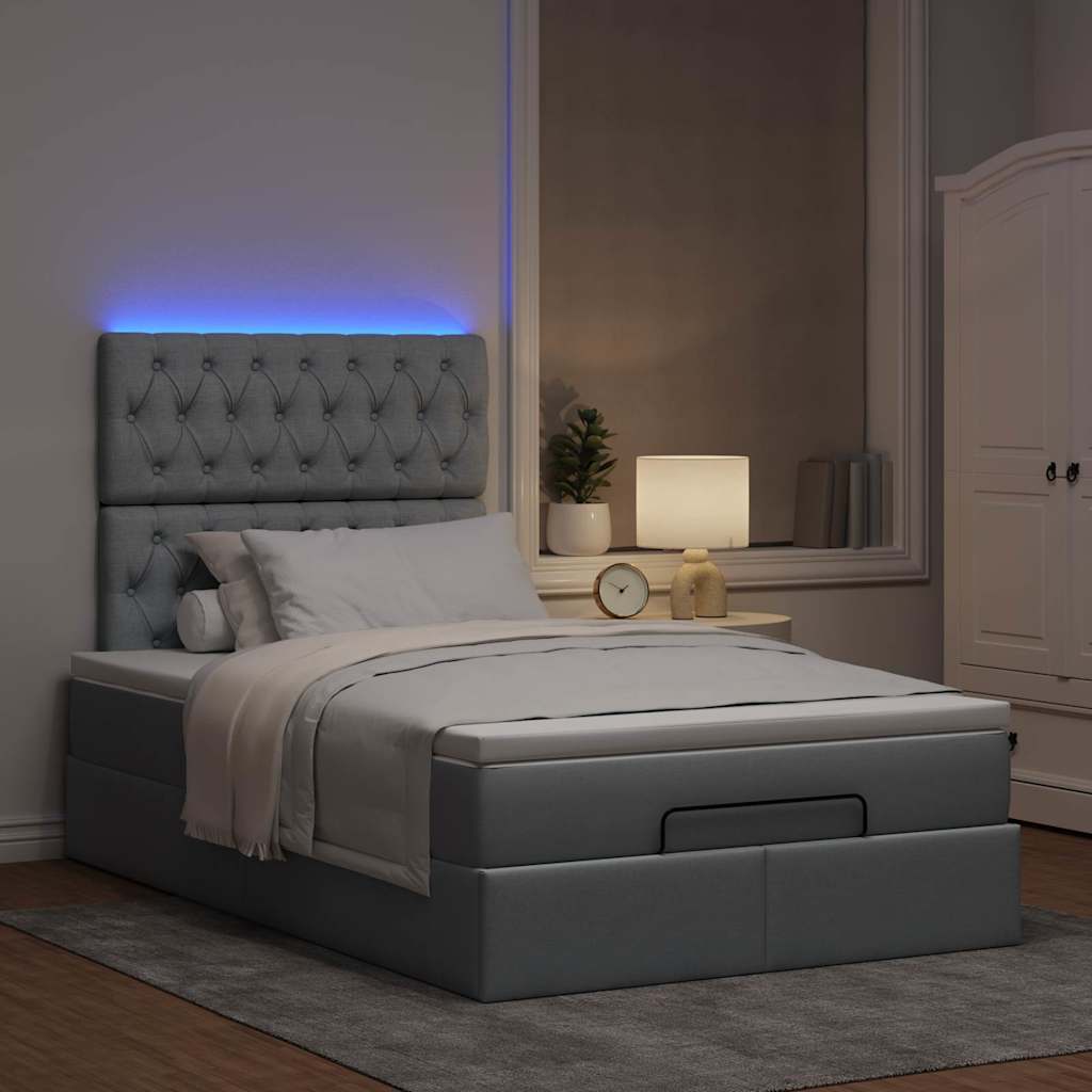 Ottoman bed met matras en LED's 120x190 cm stof lichtgrijs is nu te koop bij PeponiXL, paradijselijk wonen!