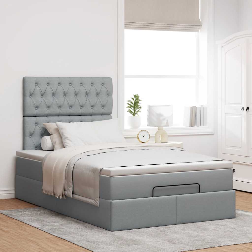 Ottoman bed met matras en LED's 120x190 cm stof lichtgrijs is nu te koop bij PeponiXL, paradijselijk wonen!