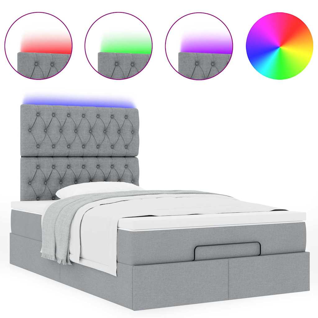 Ottoman bed met matras en LED's 120x190 cm stof lichtgrijs is nu te koop bij PeponiXL, paradijselijk wonen!