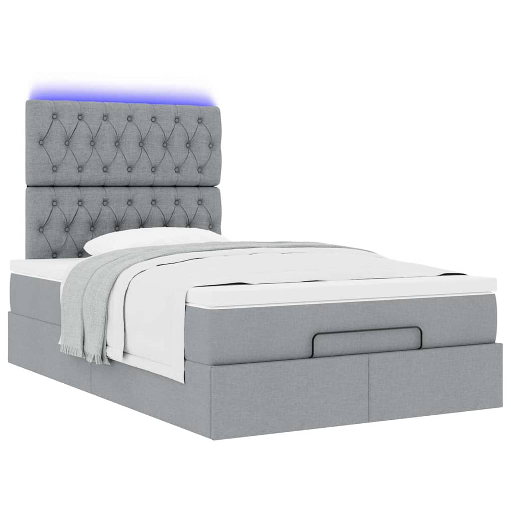 Ottoman bed met matras en LED's 120x190 cm stof lichtgrijs is nu te koop bij PeponiXL, paradijselijk wonen!