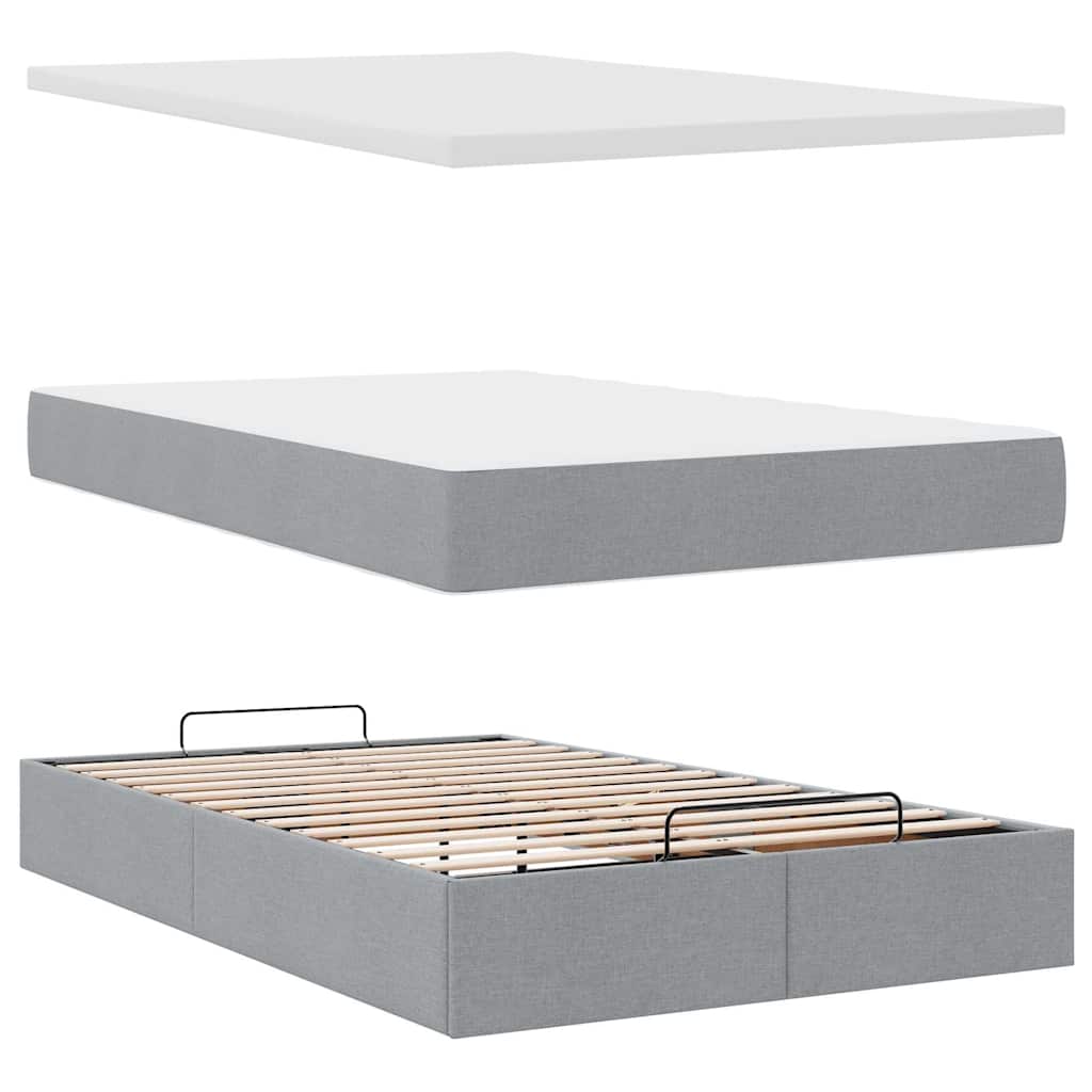 Ottoman bed met matras en LED's 120x190 cm stof lichtgrijs is nu te koop bij PeponiXL, paradijselijk wonen!