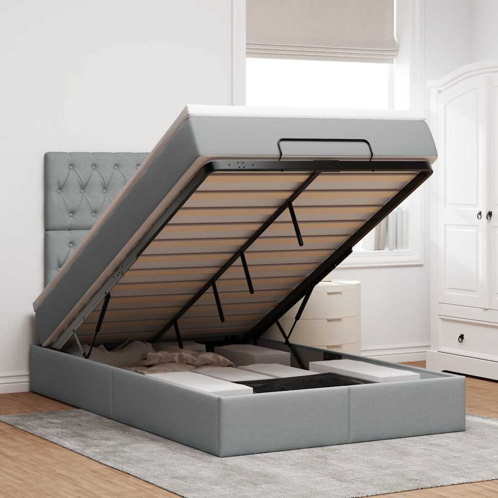 Ottoman bed met matras en LED's 120x190 cm stof lichtgrijs is nu te koop bij PeponiXL, paradijselijk wonen!