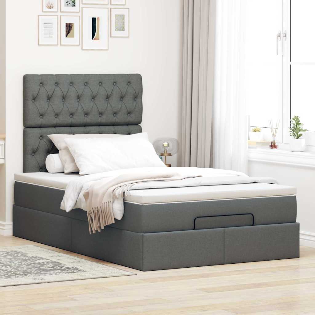 Ottoman bed met matras en LED's 120x190 cm stof donkergrijs is nu te koop bij PeponiXL, paradijselijk wonen!