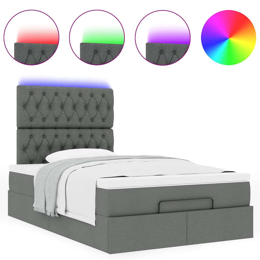 Ottoman bed met matras en LED's 120x190 cm stof donkergrijs is nu te koop bij PeponiXL, paradijselijk wonen!