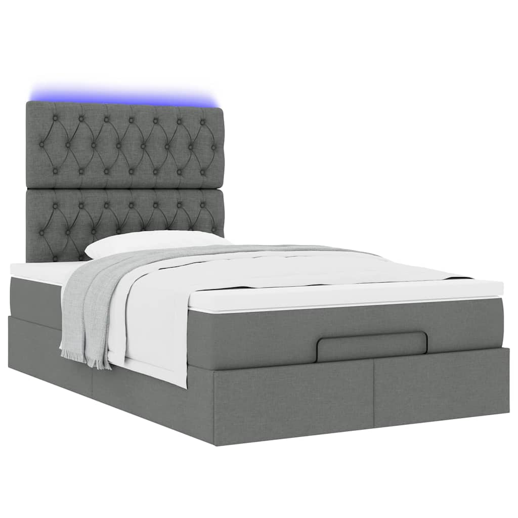 Ottoman bed met matras en LED's 120x190 cm stof donkergrijs is nu te koop bij PeponiXL, paradijselijk wonen!