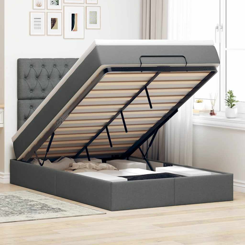 Ottoman bed met matras en LED's 120x190 cm stof donkergrijs is nu te koop bij PeponiXL, paradijselijk wonen!