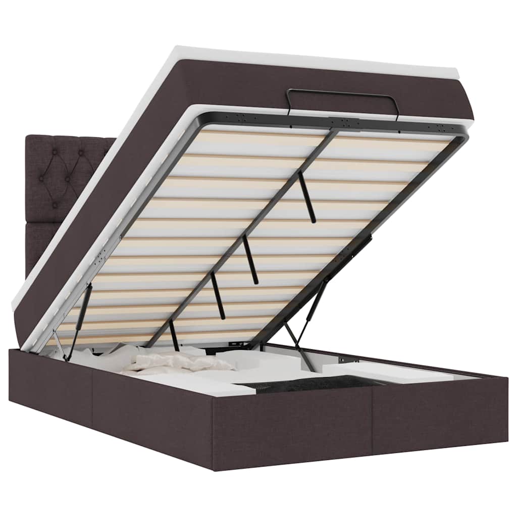 Ottoman bed met matras en LED's 120x190 cm stof donkerbruin is nu te koop bij PeponiXL, paradijselijk wonen!