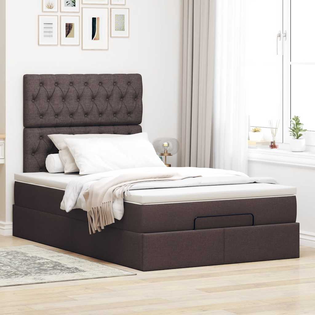 Ottoman bed met matras en LED's 120x190 cm stof donkerbruin is nu te koop bij PeponiXL, paradijselijk wonen!
