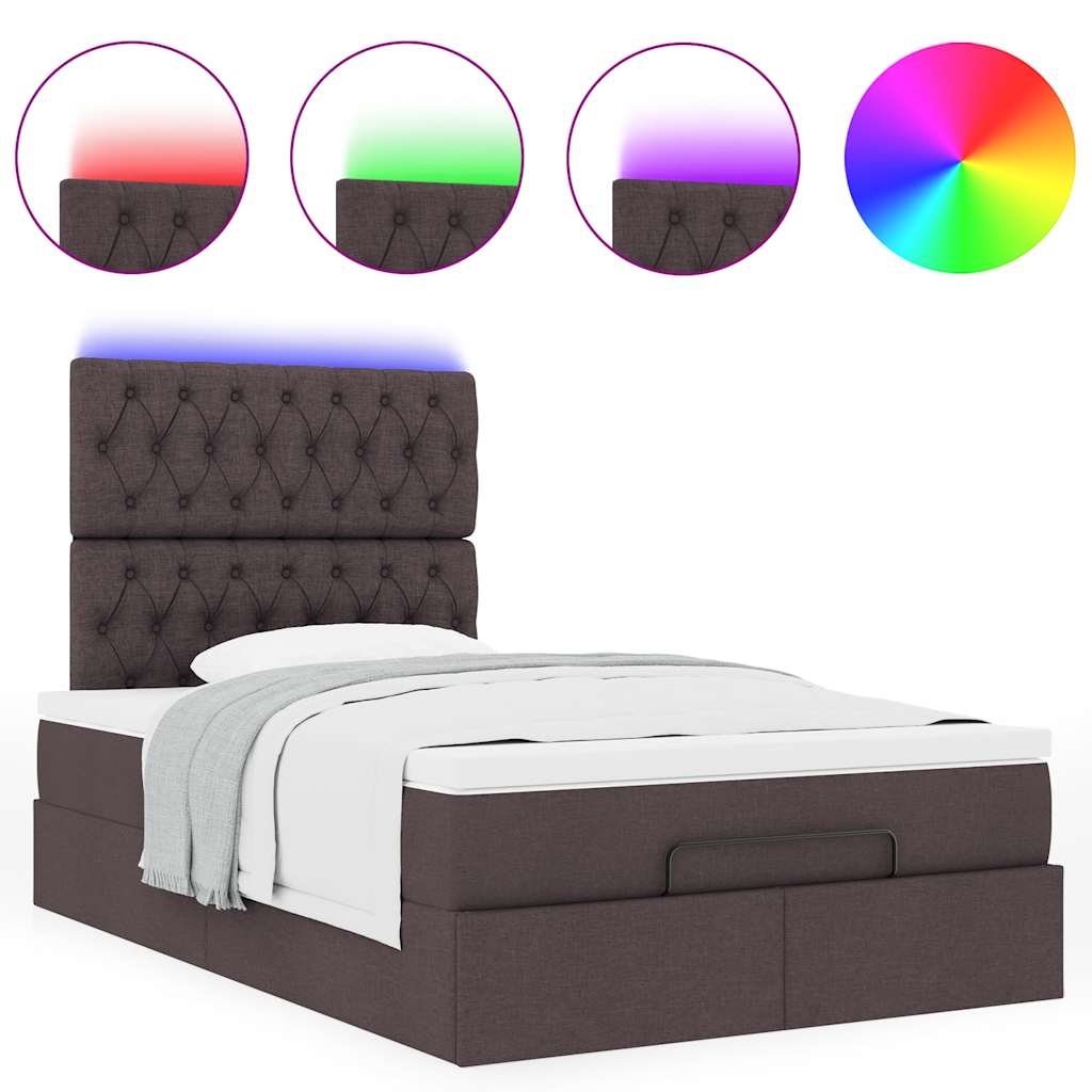 Ottoman bed met matras en LED's 120x190 cm stof donkerbruin is nu te koop bij PeponiXL, paradijselijk wonen!