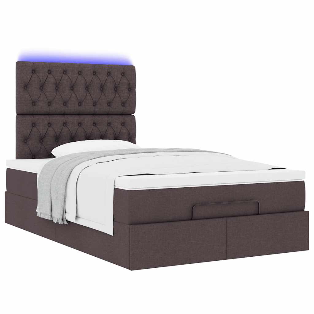 Ottoman bed met matras en LED's 120x190 cm stof donkerbruin is nu te koop bij PeponiXL, paradijselijk wonen!