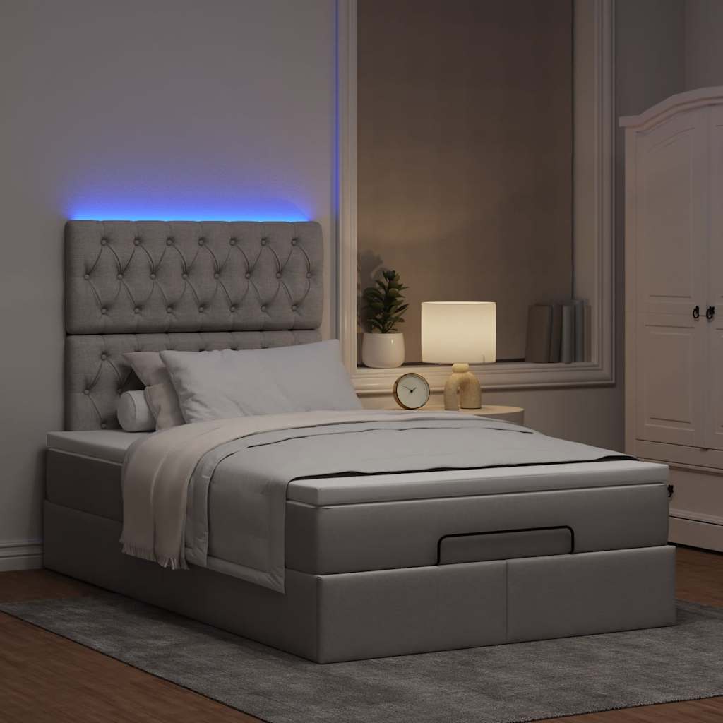 Ottoman bed met matras en LED's 120x190 cm stof taupe is nu te koop bij PeponiXL, paradijselijk wonen!
