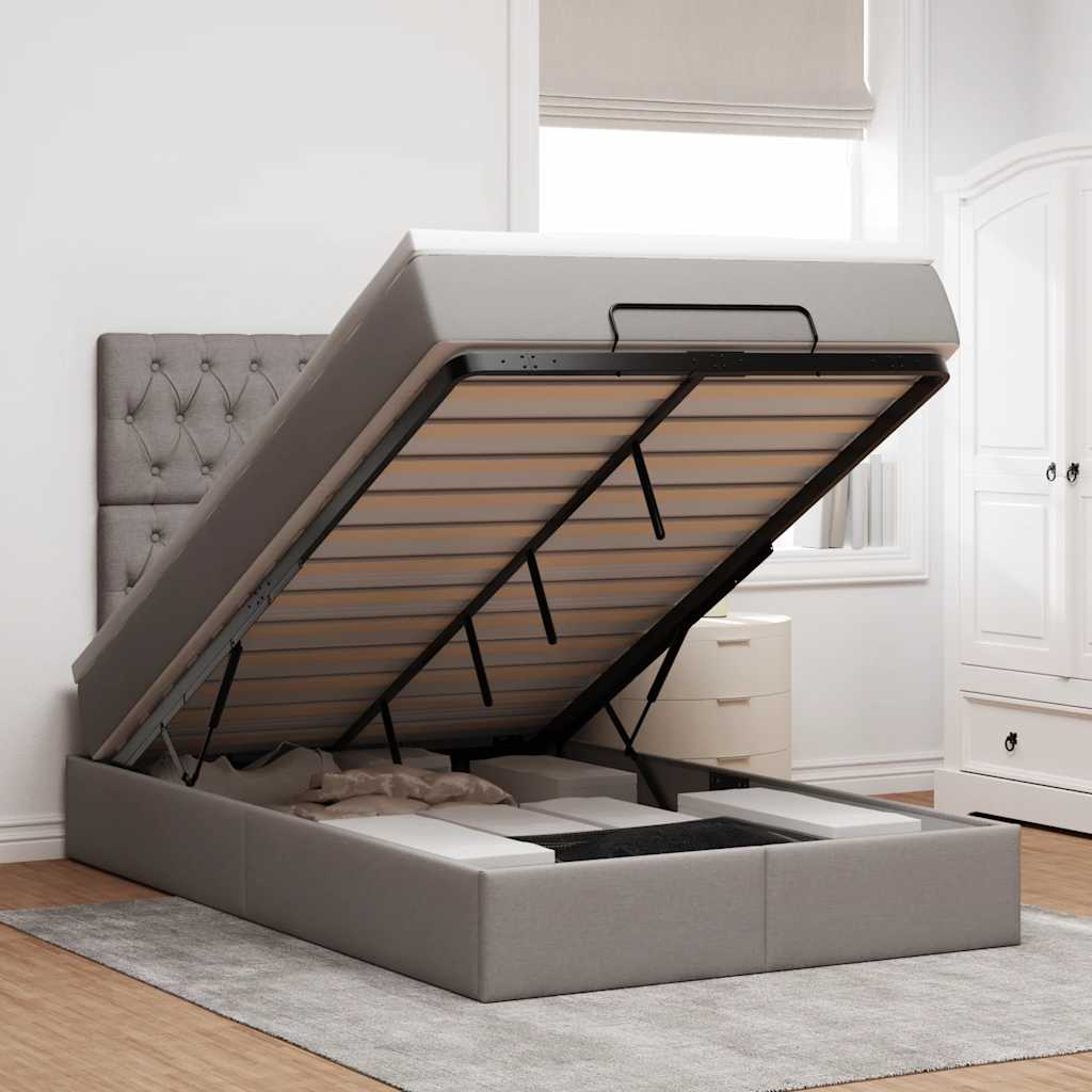 Ottoman bed met matras en LED's 120x190 cm stof taupe is nu te koop bij PeponiXL, paradijselijk wonen!
