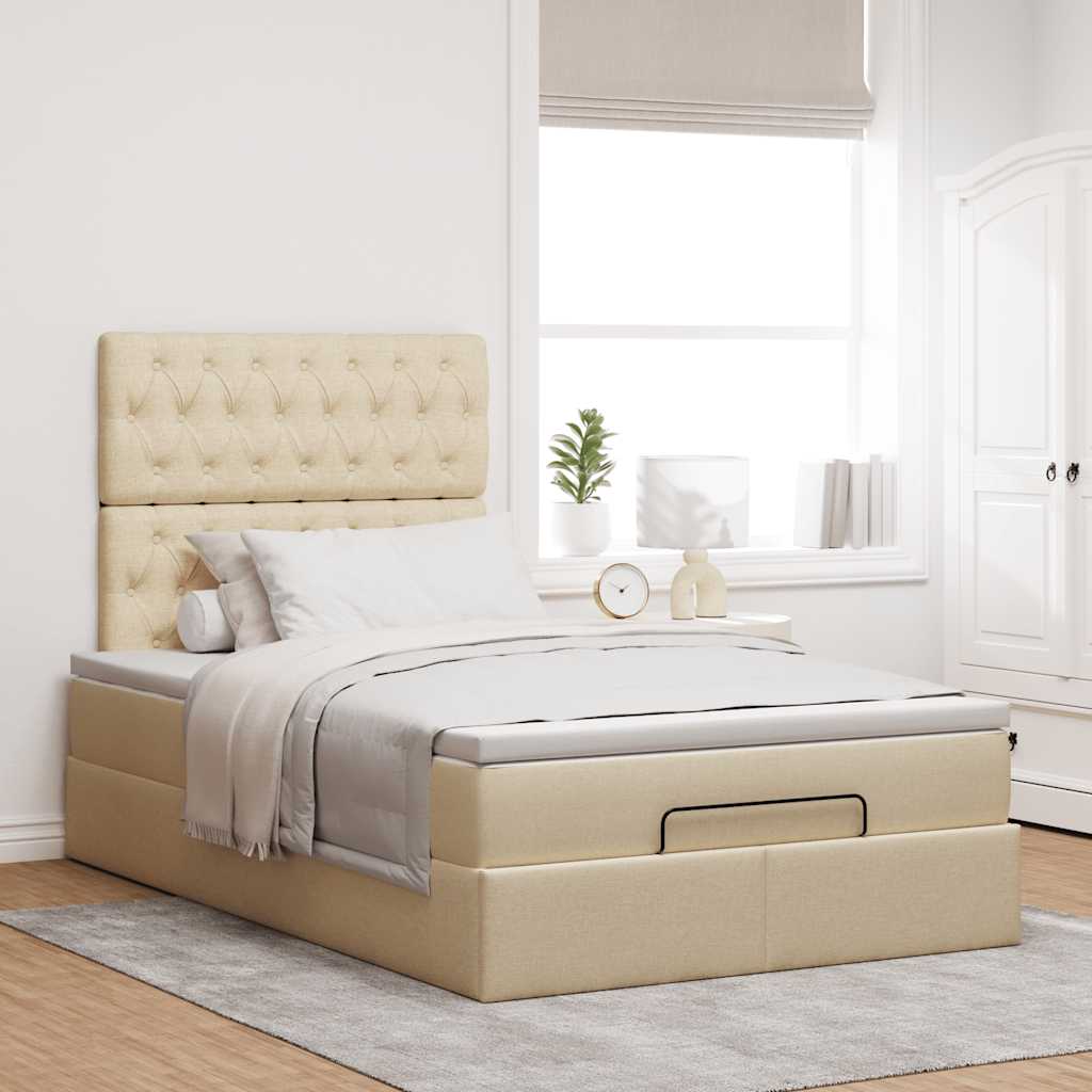 Ottoman bed met matras en LED's 120x190cm stof crèmekleurig is nu te koop bij PeponiXL, paradijselijk wonen!
