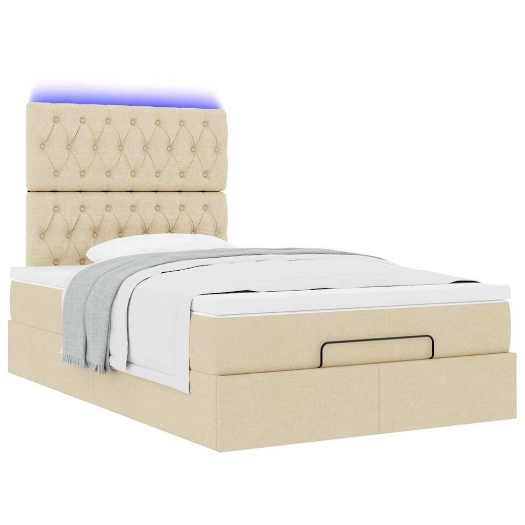 Ottoman bed met matras en LED's 120x190cm stof crèmekleurig is nu te koop bij PeponiXL, paradijselijk wonen!