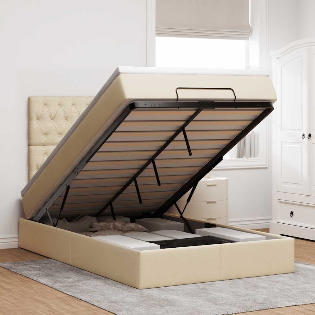 Ottoman bed met matras en LED's 120x190cm stof crèmekleurig is nu te koop bij PeponiXL, paradijselijk wonen!