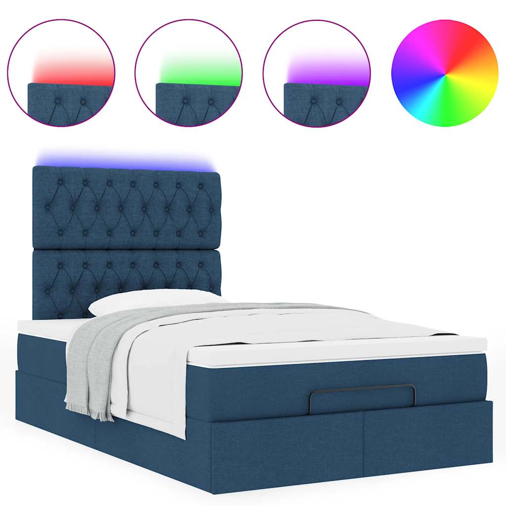 Ottoman bed met matras en LED's 120x190 cm stof blauw is nu te koop bij PeponiXL, paradijselijk wonen!
