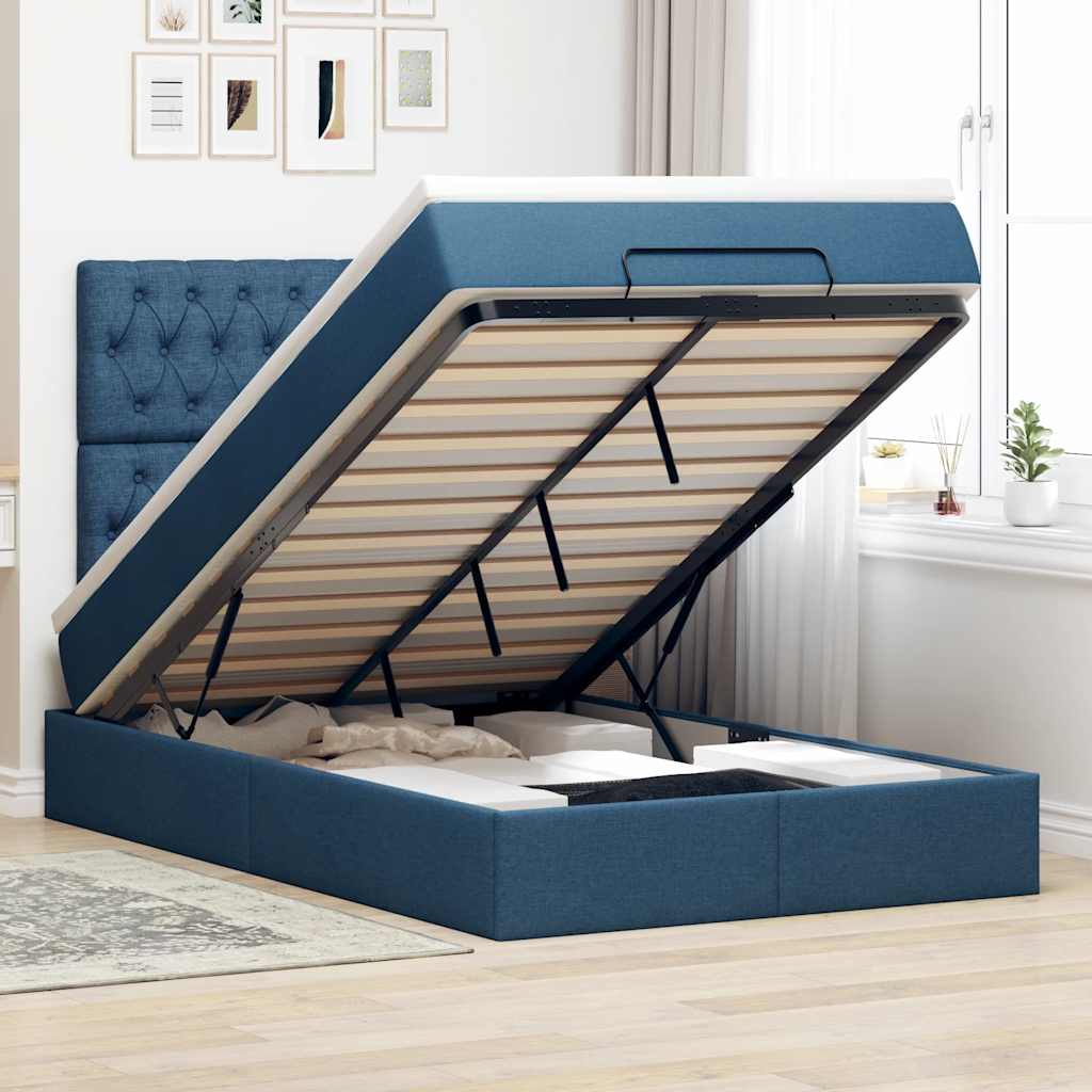 Ottoman bed met matras en LED's 120x190 cm stof blauw is nu te koop bij PeponiXL, paradijselijk wonen!
