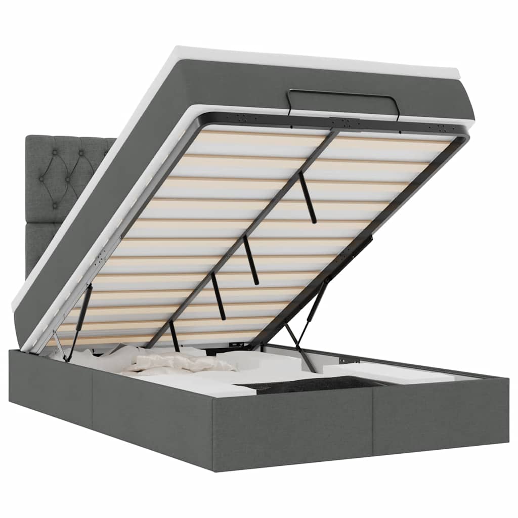 Ottoman bed met matras en LED's 120x200cm stof donkergrijs is nu te koop bij PeponiXL, paradijselijk wonen!