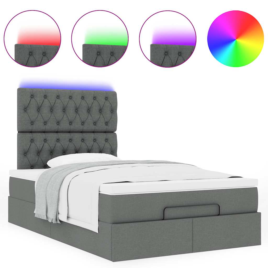 Ottoman bed met matras en LED's 120x200cm stof donkergrijs is nu te koop bij PeponiXL, paradijselijk wonen!