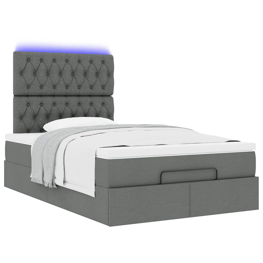 Ottoman bed met matras en LED's 120x200cm stof donkergrijs is nu te koop bij PeponiXL, paradijselijk wonen!