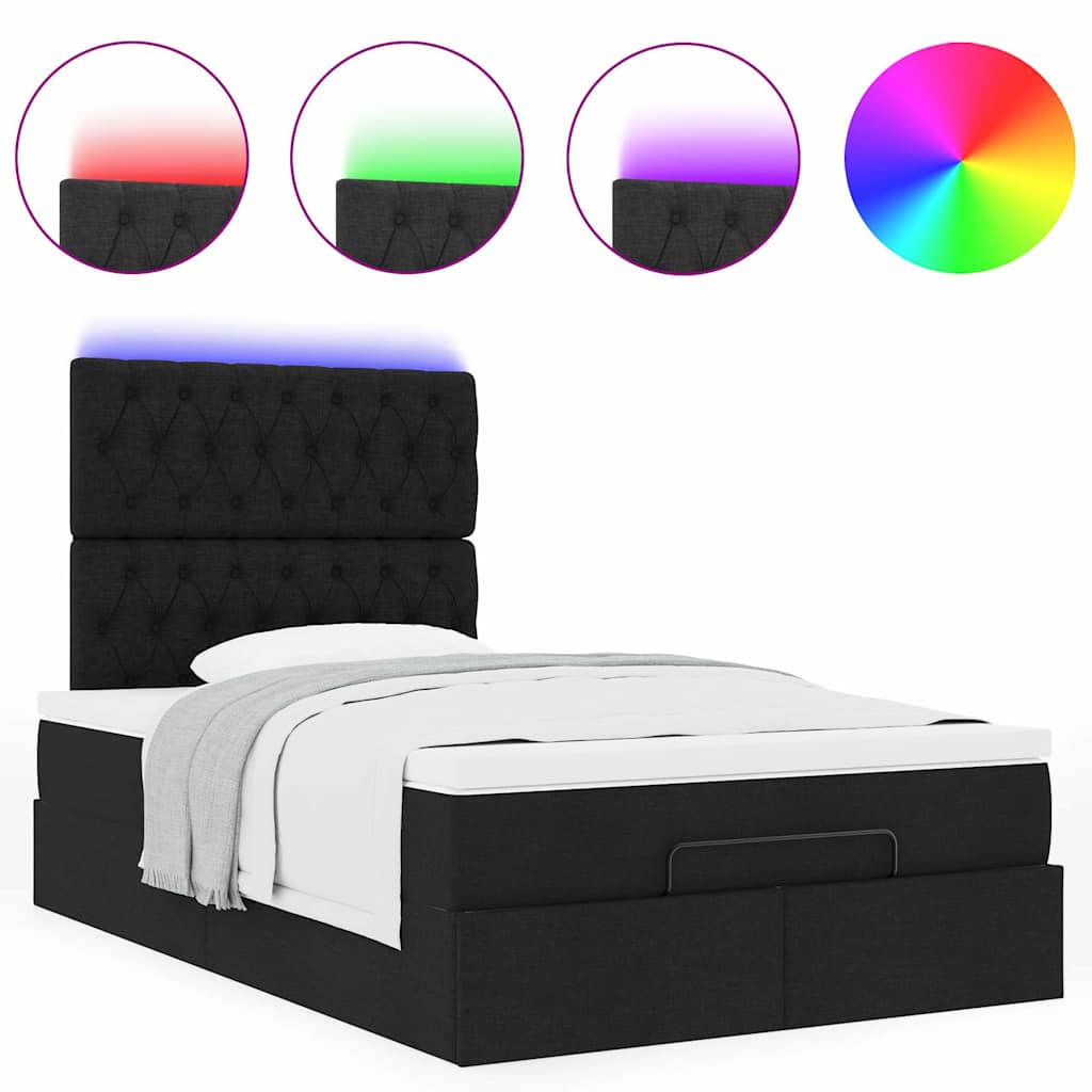 Ottoman bed met matras en LED's 120x200cm stof zwart is nu te koop bij PeponiXL, paradijselijk wonen!
