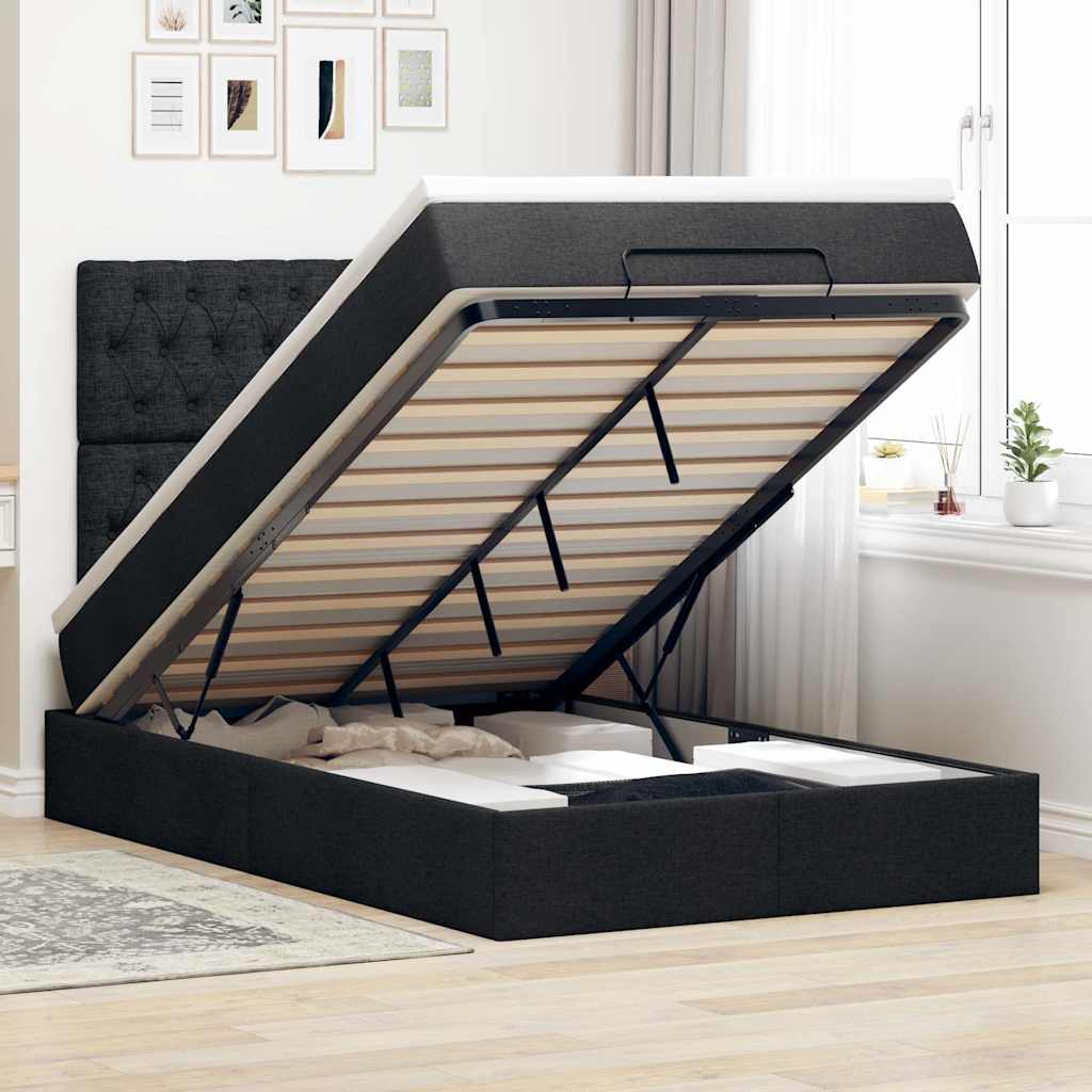 Ottoman bed met matras en LED's 120x200cm stof zwart is nu te koop bij PeponiXL, paradijselijk wonen!