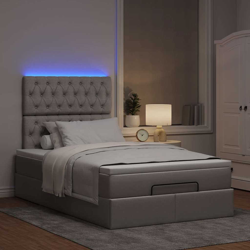 Ottoman bed met matras en LED's 120x200cm stof taupe is nu te koop bij PeponiXL, paradijselijk wonen!