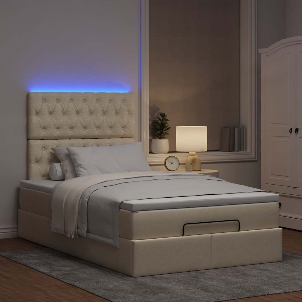 Ottoman bed met matras en LED's 120x200cm stof crèmekleurig is nu te koop bij PeponiXL, paradijselijk wonen!