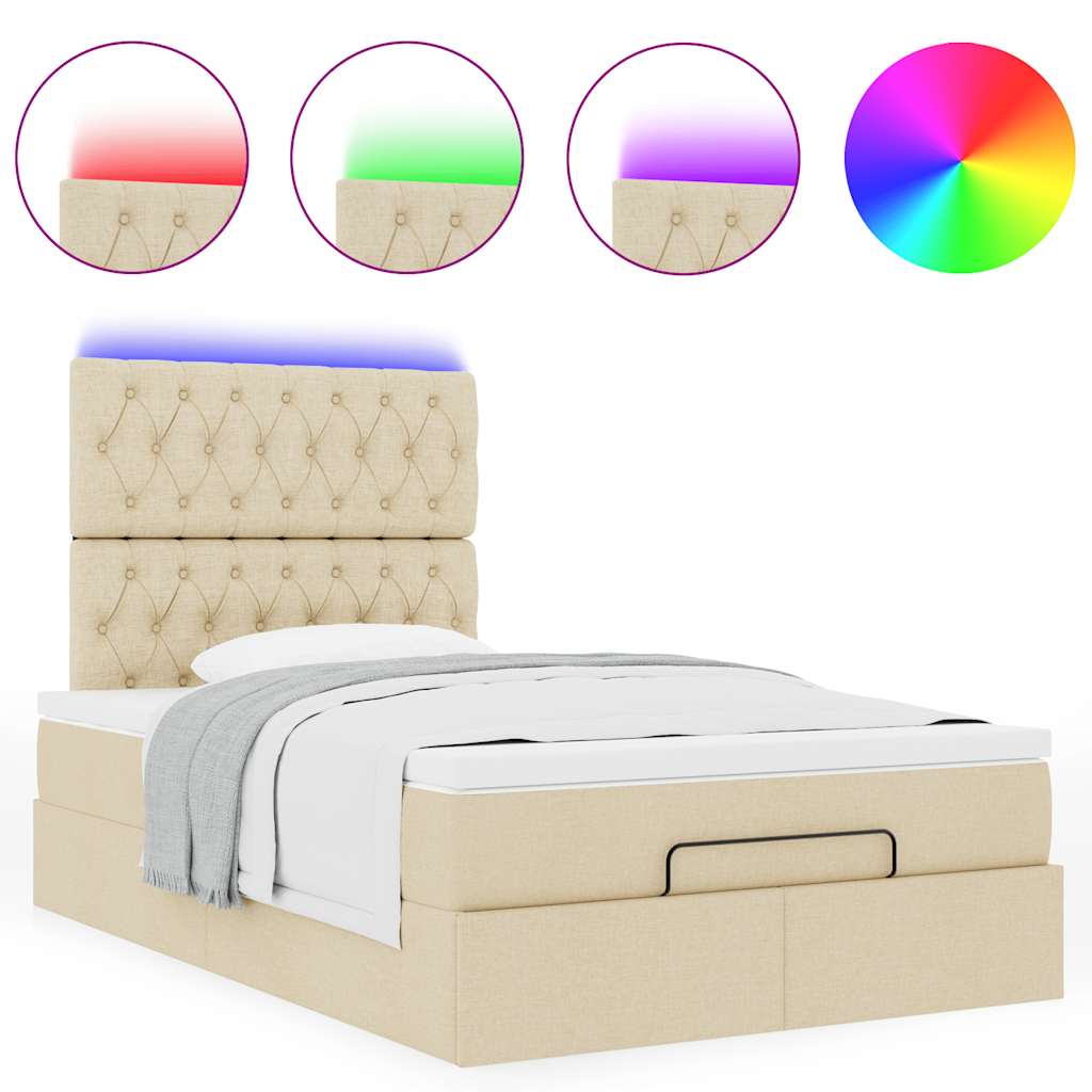 Ottoman bed met matras en LED's 120x200cm stof crèmekleurig is nu te koop bij PeponiXL, paradijselijk wonen!