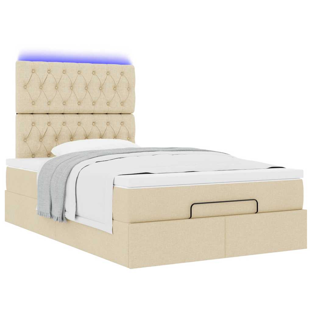 Ottoman bed met matras en LED's 120x200cm stof crèmekleurig is nu te koop bij PeponiXL, paradijselijk wonen!