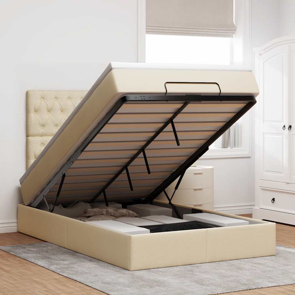 Ottoman bed met matras en LED's 120x200cm stof crèmekleurig is nu te koop bij PeponiXL, paradijselijk wonen!