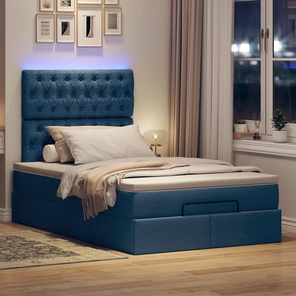 Ottoman bed met matras en LED's 120x200cm stof blauw is nu te koop bij PeponiXL, paradijselijk wonen!