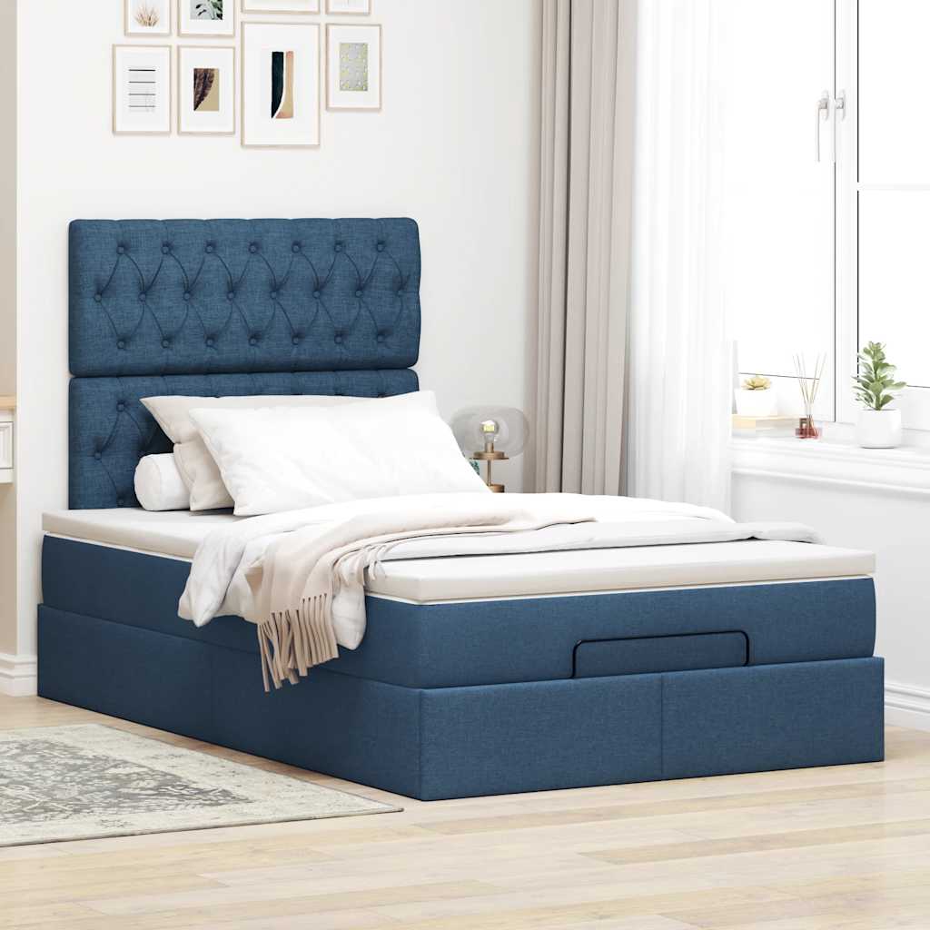Ottoman bed met matras en LED's 120x200cm stof blauw is nu te koop bij PeponiXL, paradijselijk wonen!