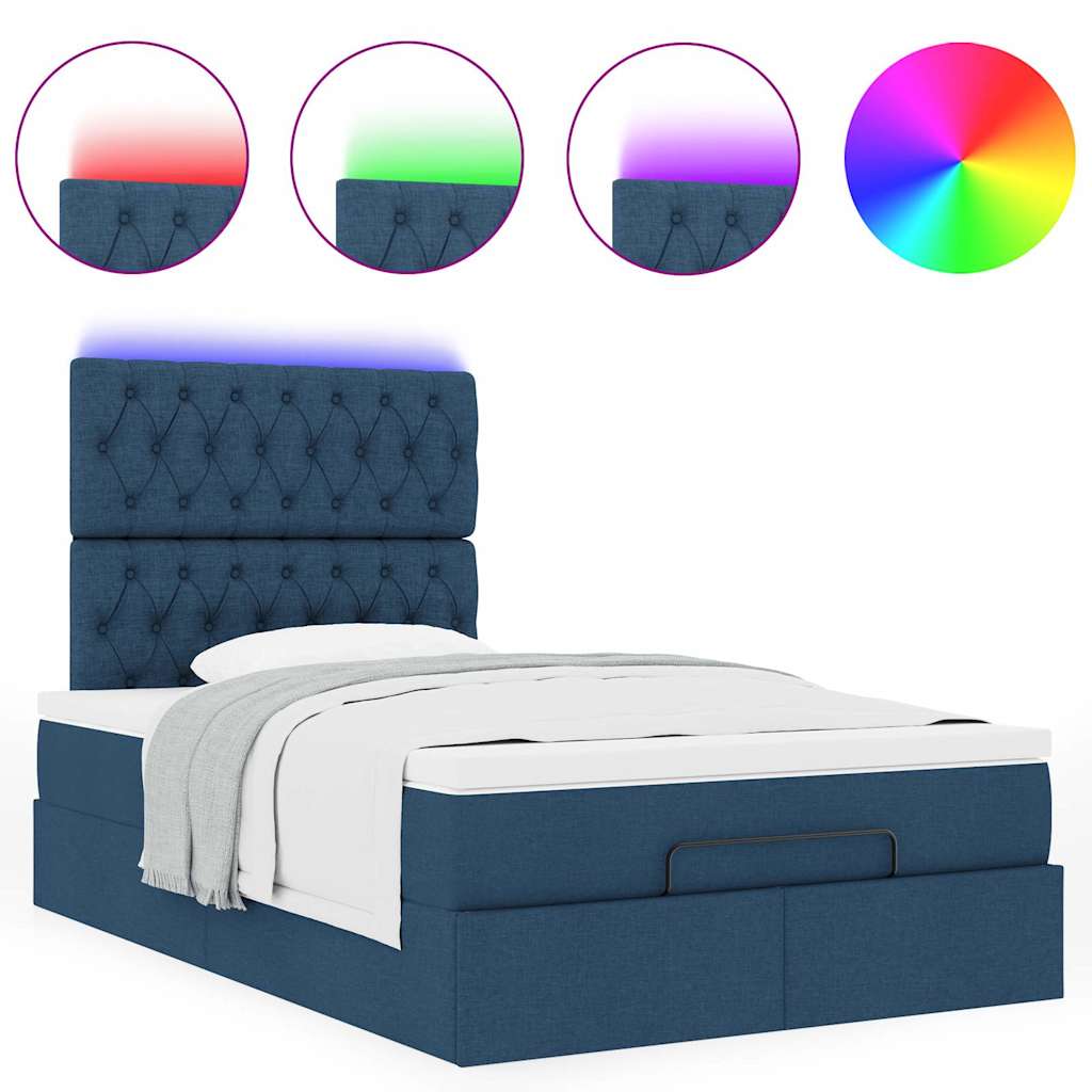 Ottoman bed met matras en LED's 120x200cm stof blauw is nu te koop bij PeponiXL, paradijselijk wonen!