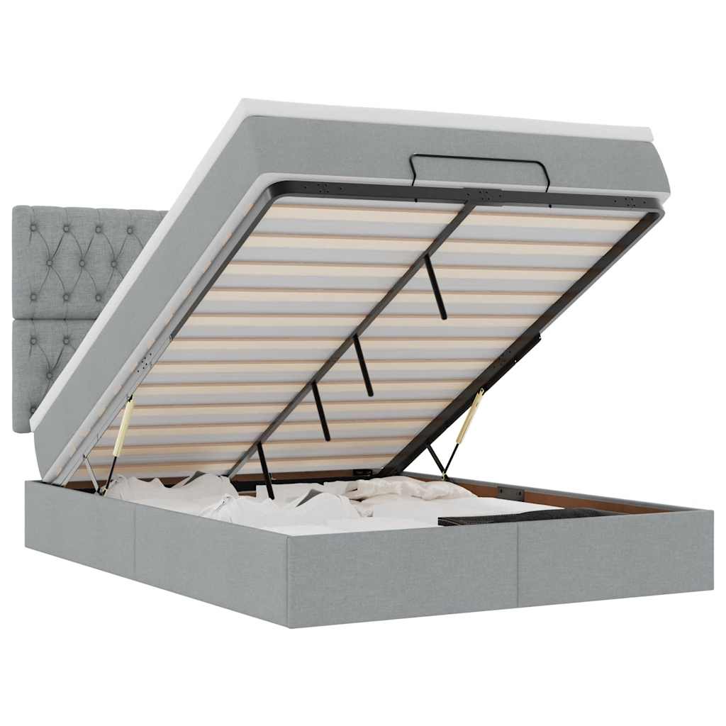 Ottoman bed met matras en LED's 140x190cm stof lichtgrijs is nu te koop bij PeponiXL, paradijselijk wonen!