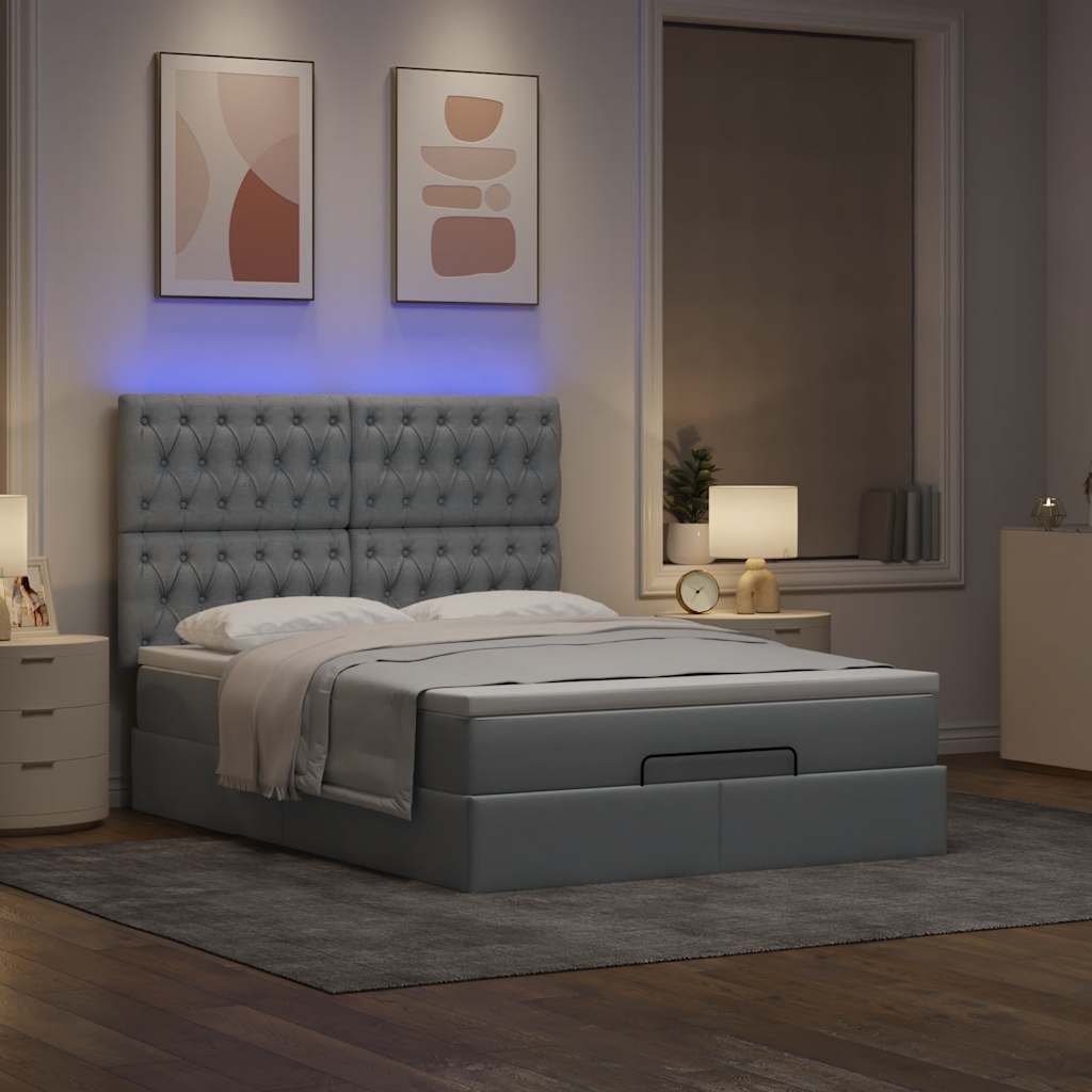 Ottoman bed met matras en LED's 140x190cm stof lichtgrijs is nu te koop bij PeponiXL, paradijselijk wonen!