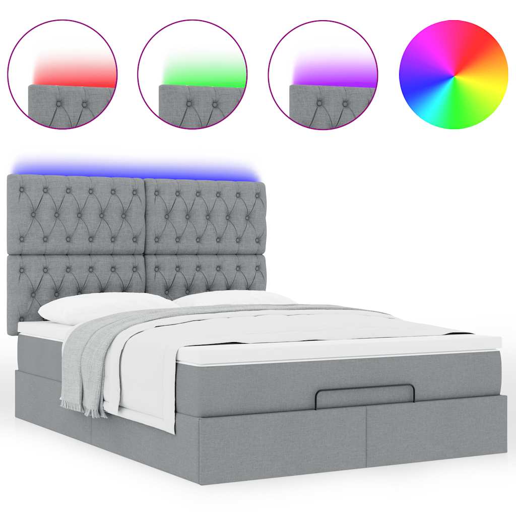 Ottoman bed met matras en LED's 140x190cm stof lichtgrijs is nu te koop bij PeponiXL, paradijselijk wonen!