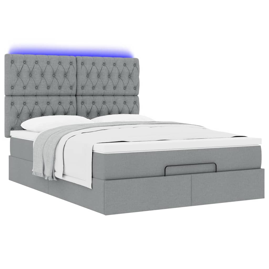 Ottoman bed met matras en LED's 140x190cm stof lichtgrijs is nu te koop bij PeponiXL, paradijselijk wonen!
