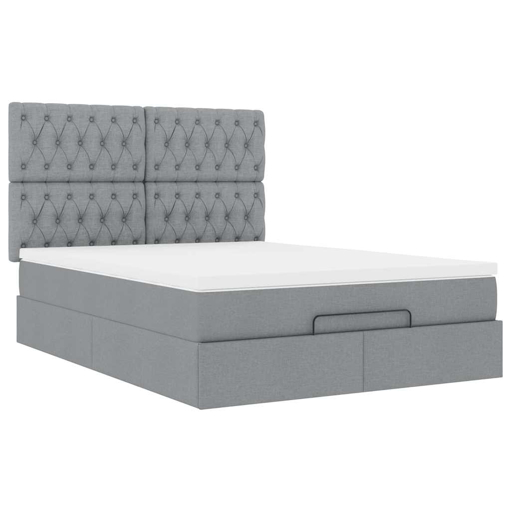 Ottoman bed met matras en LED's 140x190cm stof lichtgrijs is nu te koop bij PeponiXL, paradijselijk wonen!