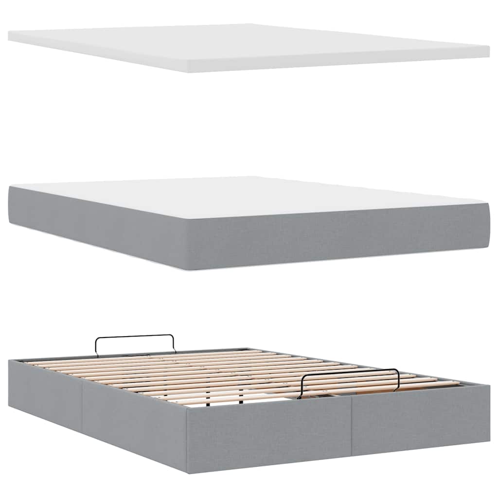Ottoman bed met matras en LED's 140x190cm stof lichtgrijs is nu te koop bij PeponiXL, paradijselijk wonen!