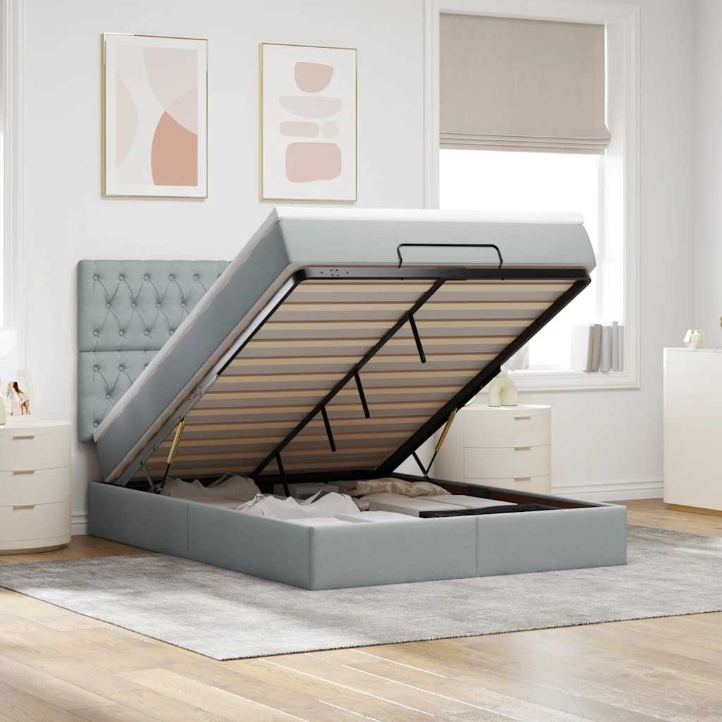 Ottoman bed met matras en LED's 140x190cm stof lichtgrijs is nu te koop bij PeponiXL, paradijselijk wonen!