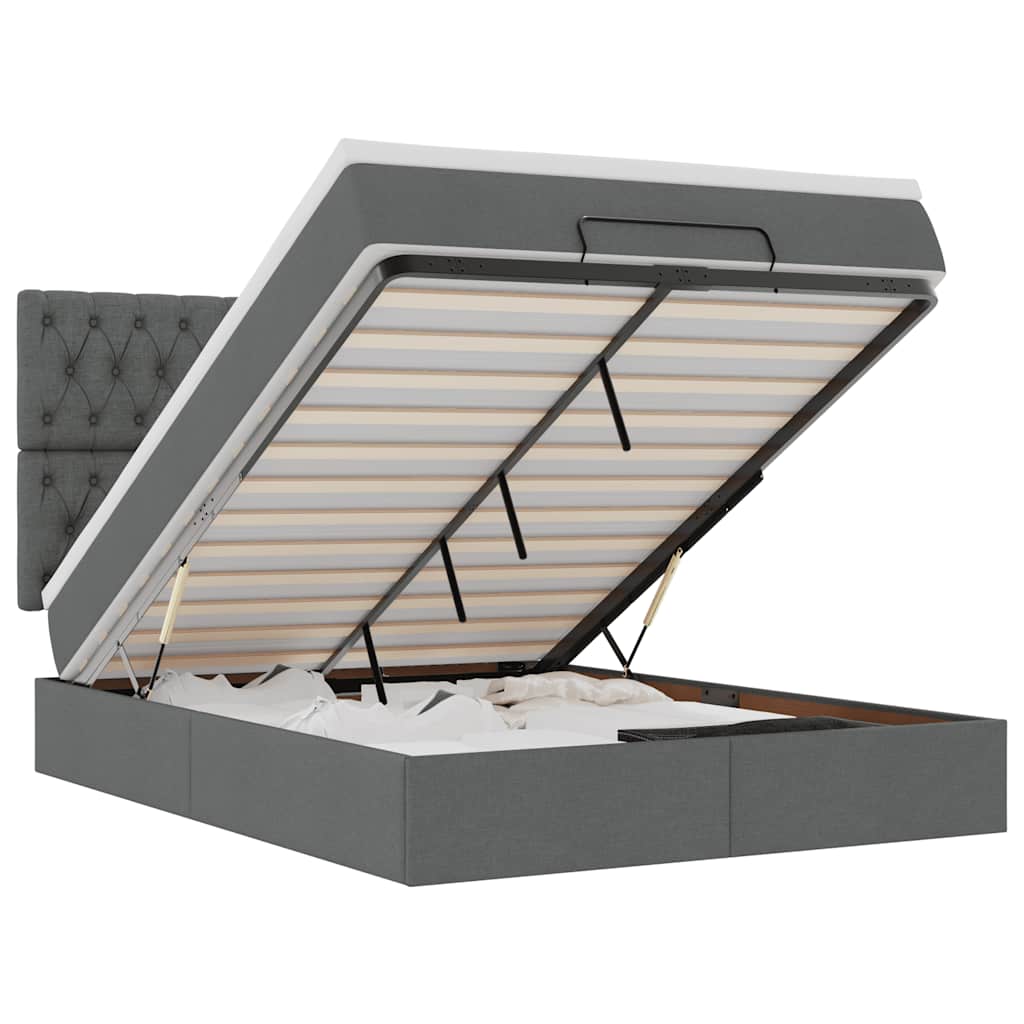 Ottoman bed met matras en LED's 140x190cm stof donkergrijs is nu te koop bij PeponiXL, paradijselijk wonen!