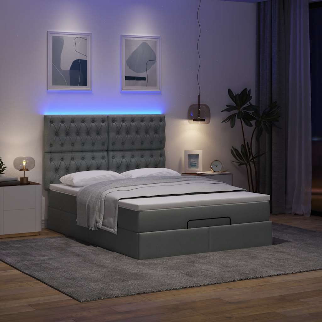 Ottoman bed met matras en LED's 140x190cm stof donkergrijs is nu te koop bij PeponiXL, paradijselijk wonen!