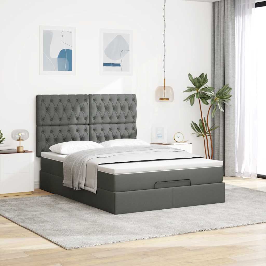 Ottoman bed met matras en LED's 140x190cm stof donkergrijs is nu te koop bij PeponiXL, paradijselijk wonen!