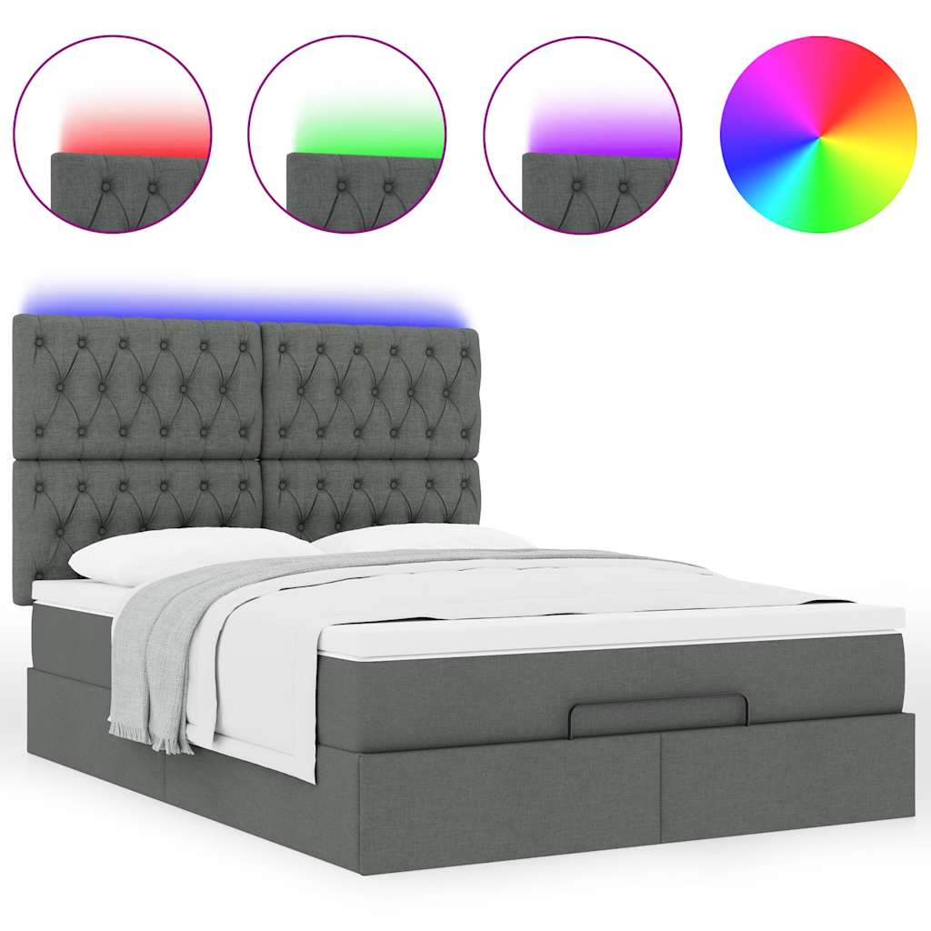 Ottoman bed met matras en LED's 140x190cm stof donkergrijs is nu te koop bij PeponiXL, paradijselijk wonen!