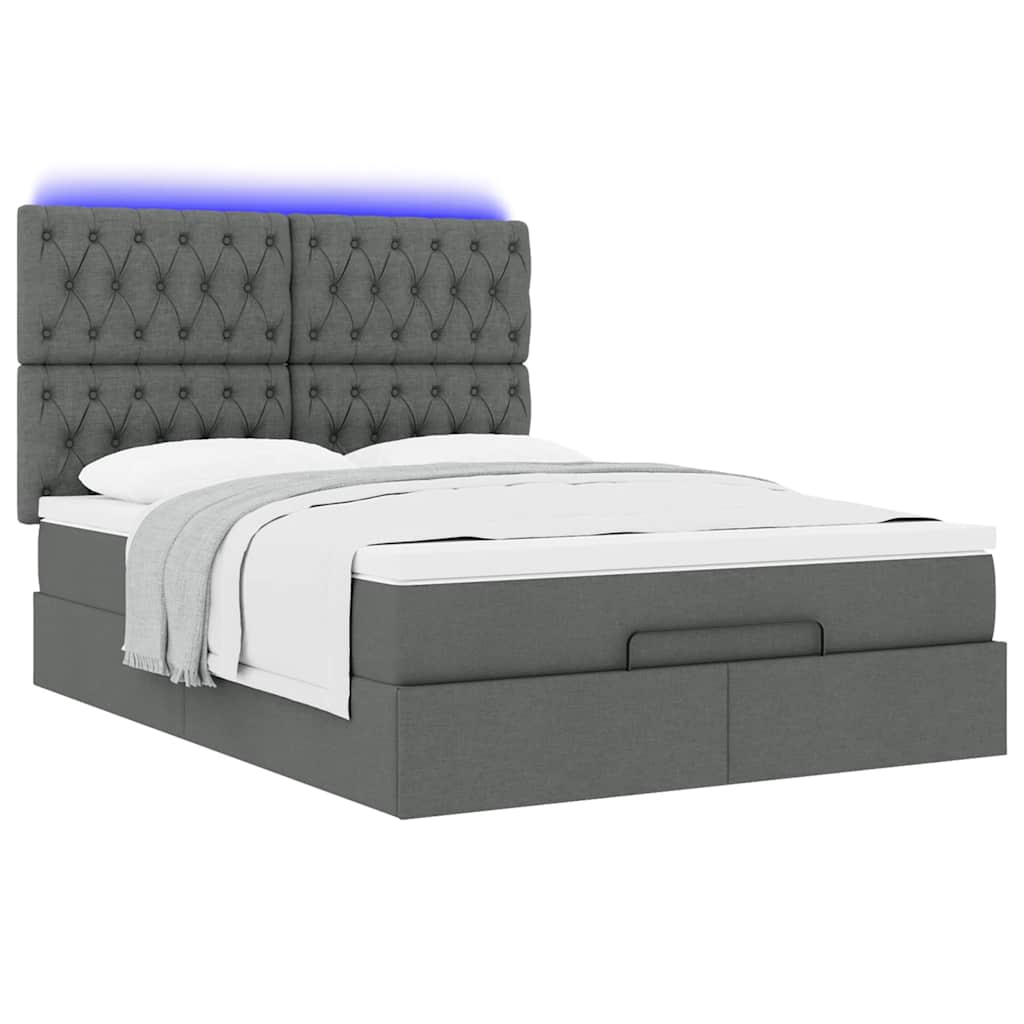 Ottoman bed met matras en LED's 140x190cm stof donkergrijs is nu te koop bij PeponiXL, paradijselijk wonen!