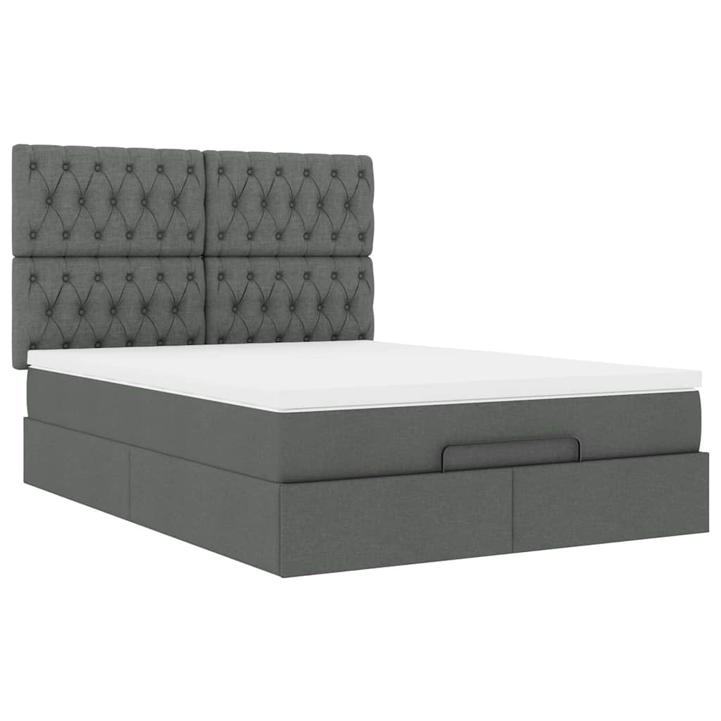 Ottoman bed met matras en LED's 140x190cm stof donkergrijs is nu te koop bij PeponiXL, paradijselijk wonen!
