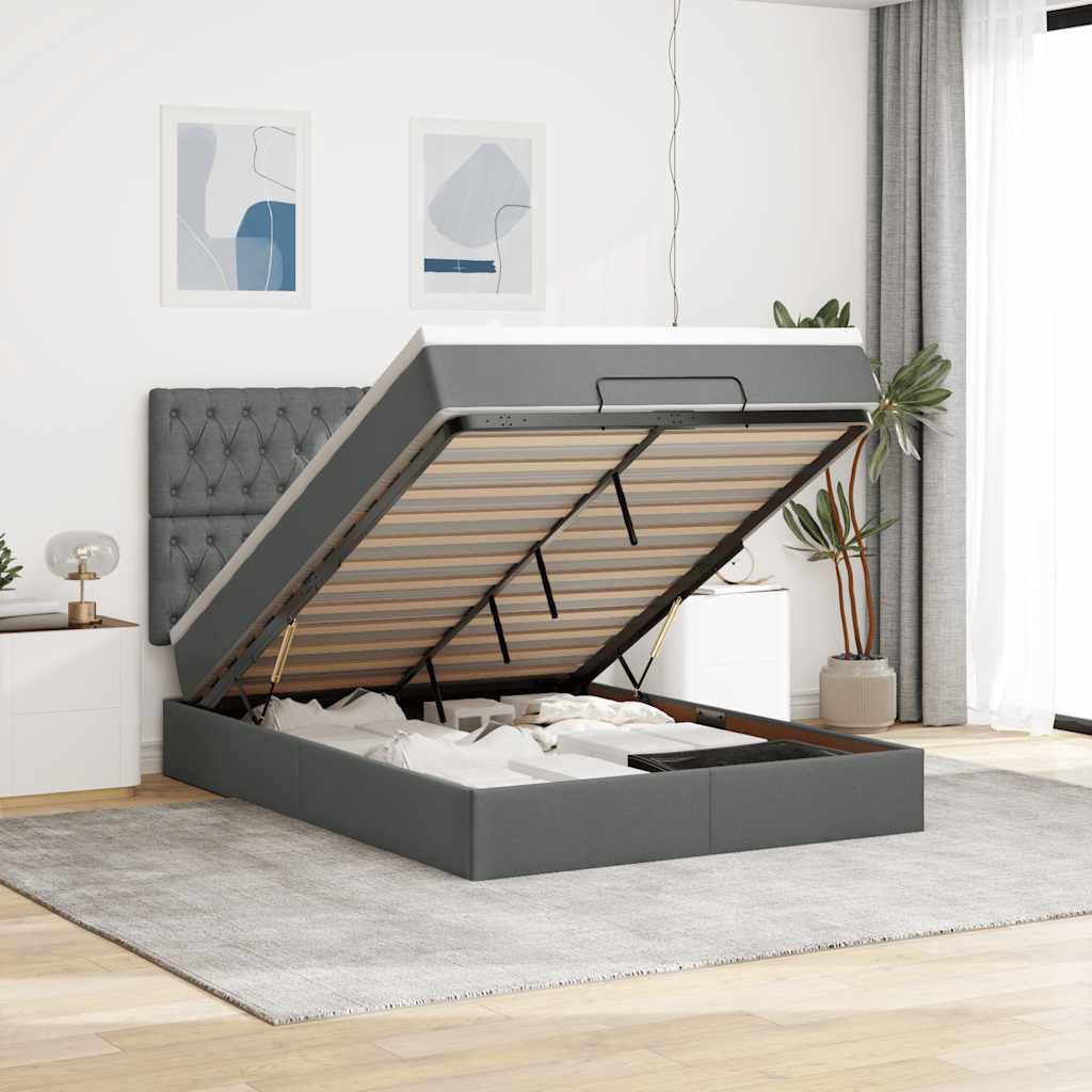 Ottoman bed met matras en LED's 140x190cm stof donkergrijs is nu te koop bij PeponiXL, paradijselijk wonen!