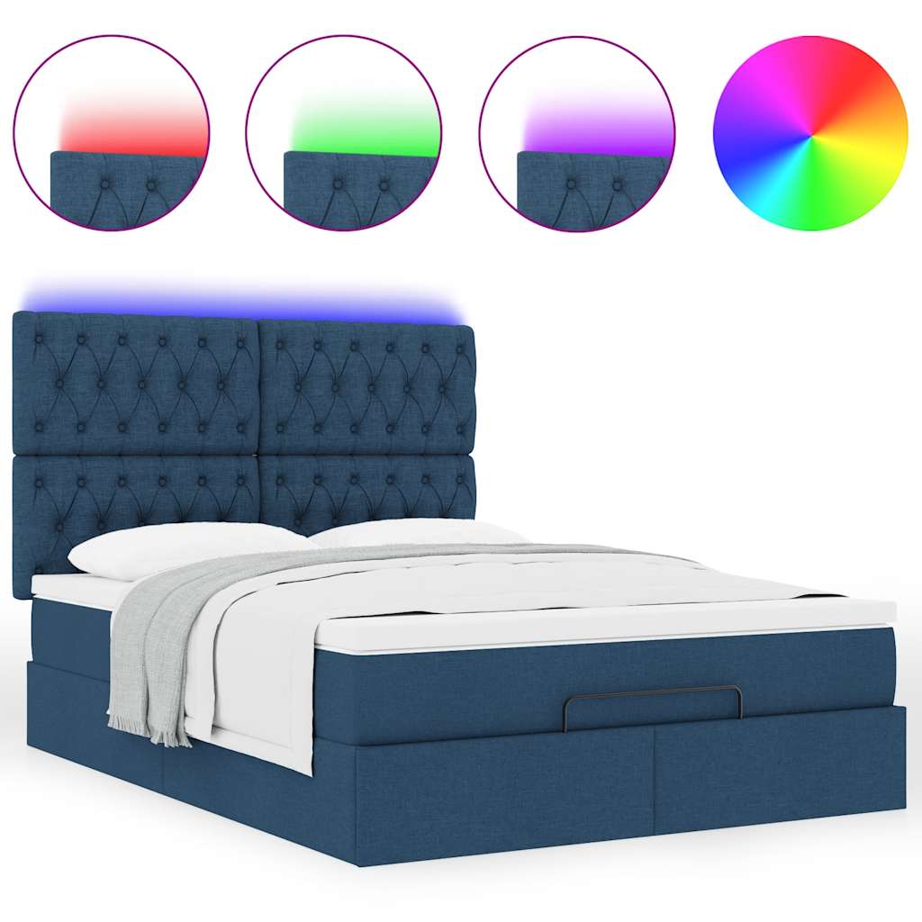 Ottoman bed met matras en LED's 140x190cm stof blauw